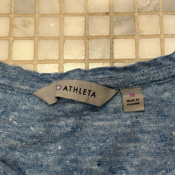 Athleta Zephyr Linen Twist Sleeve Tee Heather Blue Women's Top. - Picture 3 of 9